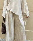 Pantalon large rayé — Crème