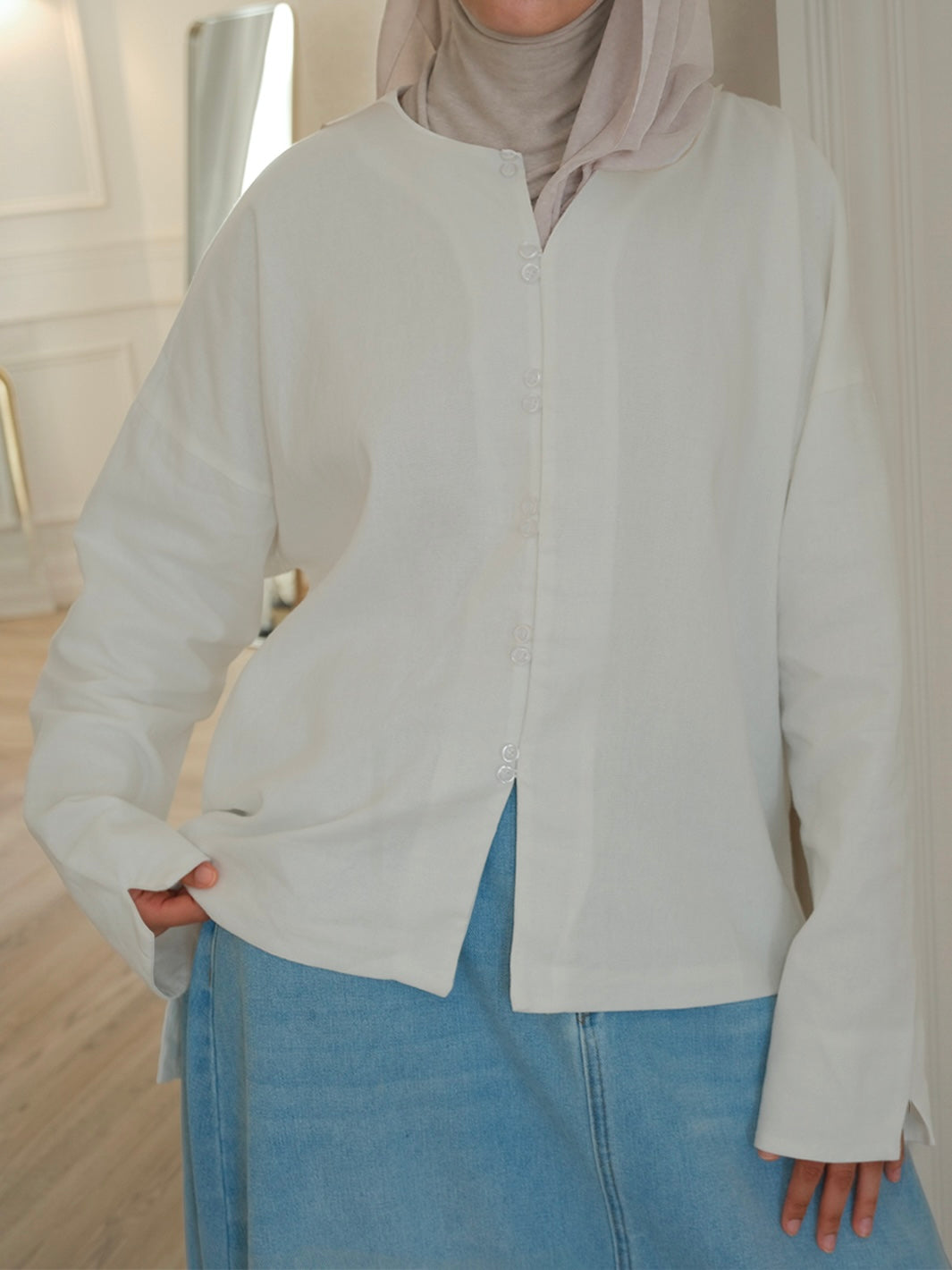 Blouse en lin boutonnée — Blanc