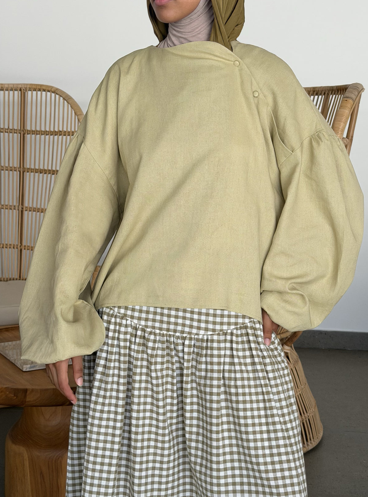 Blouse à col courbé — Vert