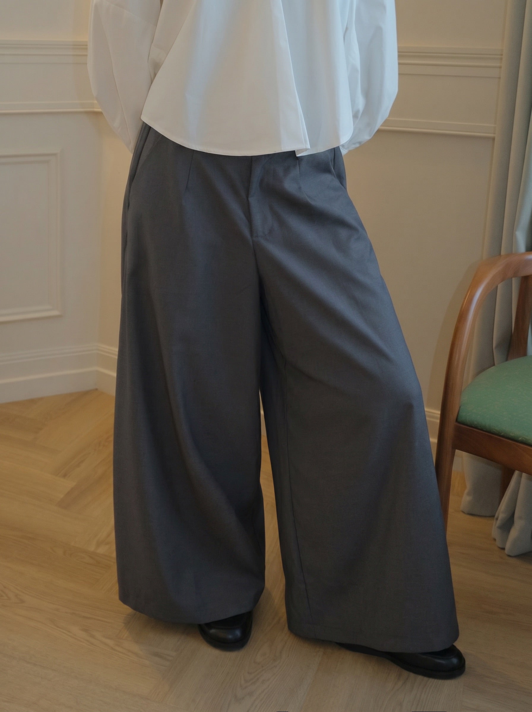 Pantalon large — Gris