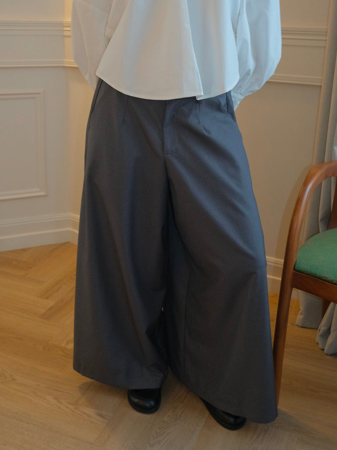 Pantalon large — Gris