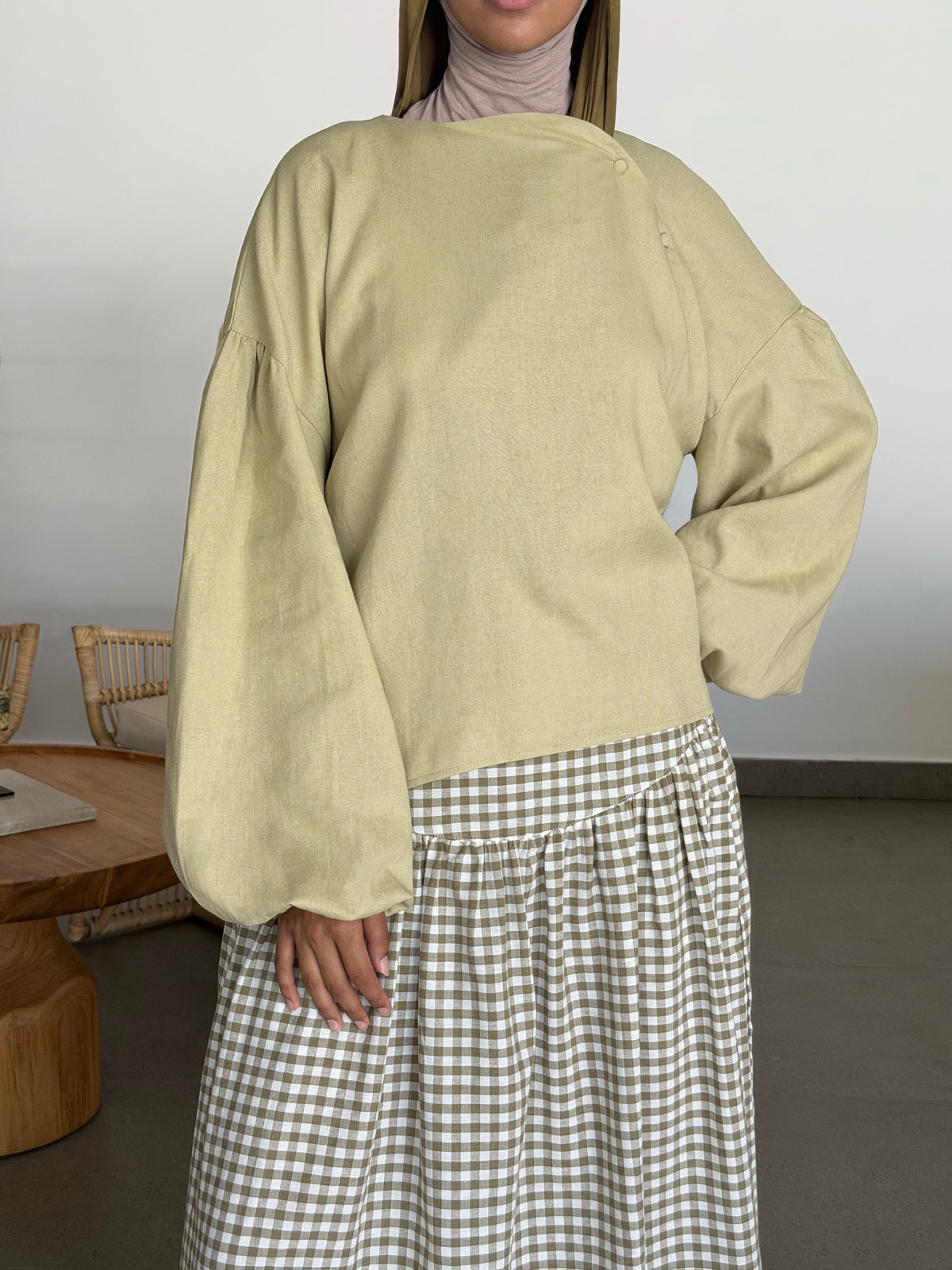 Blouse à col courbé — Vert