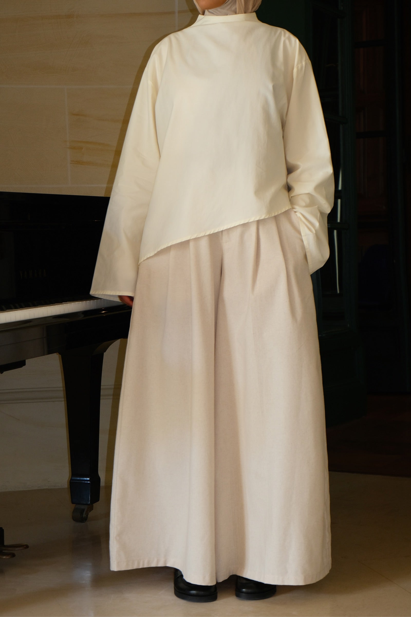 Jupe culotte en lin — Crème