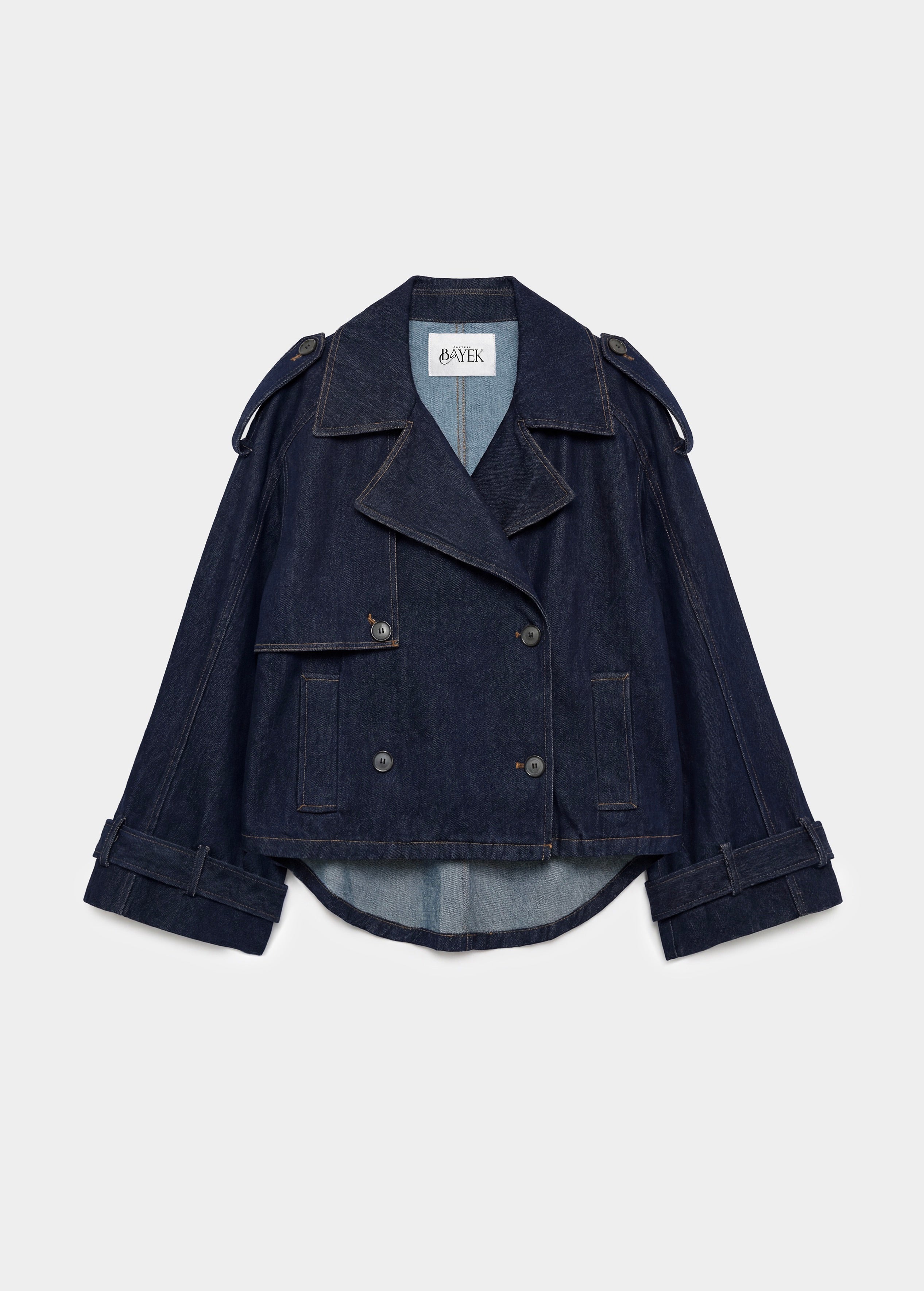 Short denim trench coat — Blue – Bayek Couture
